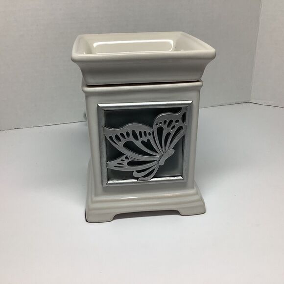 Scentsy Cream Gallery Frame side Wax Scent Warmer with frame silver Monarch - Picture 2 of 6